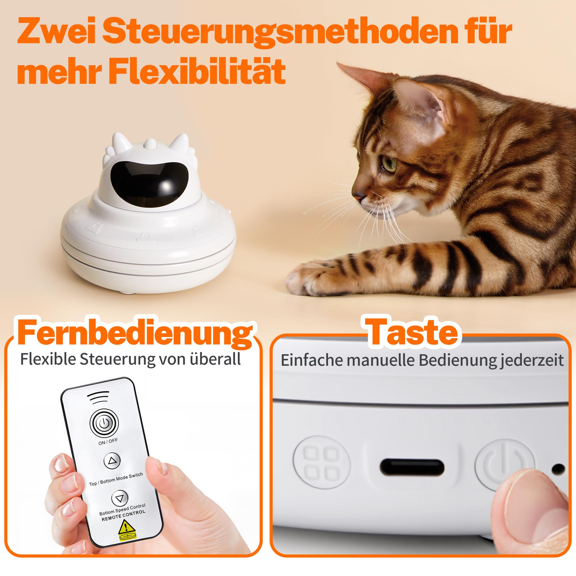 Toozey Interaktives Katzenspielzeug mit 3 abnehmbaren Federn, Elektrisches Katzenspielzeug mit Federautomatik & USB-Aufladung, Selbstbeschäftigungspielzeug für Katzen jeden Alters, Blau