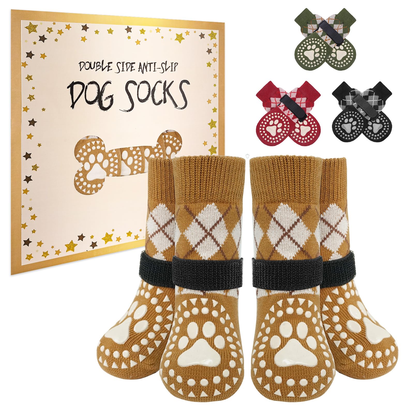 BEAUTYZOO 2 works Anti-Slip Dog Socks, Indoor Wear Pet Paw Protector for Hardwood Floors Small Medium