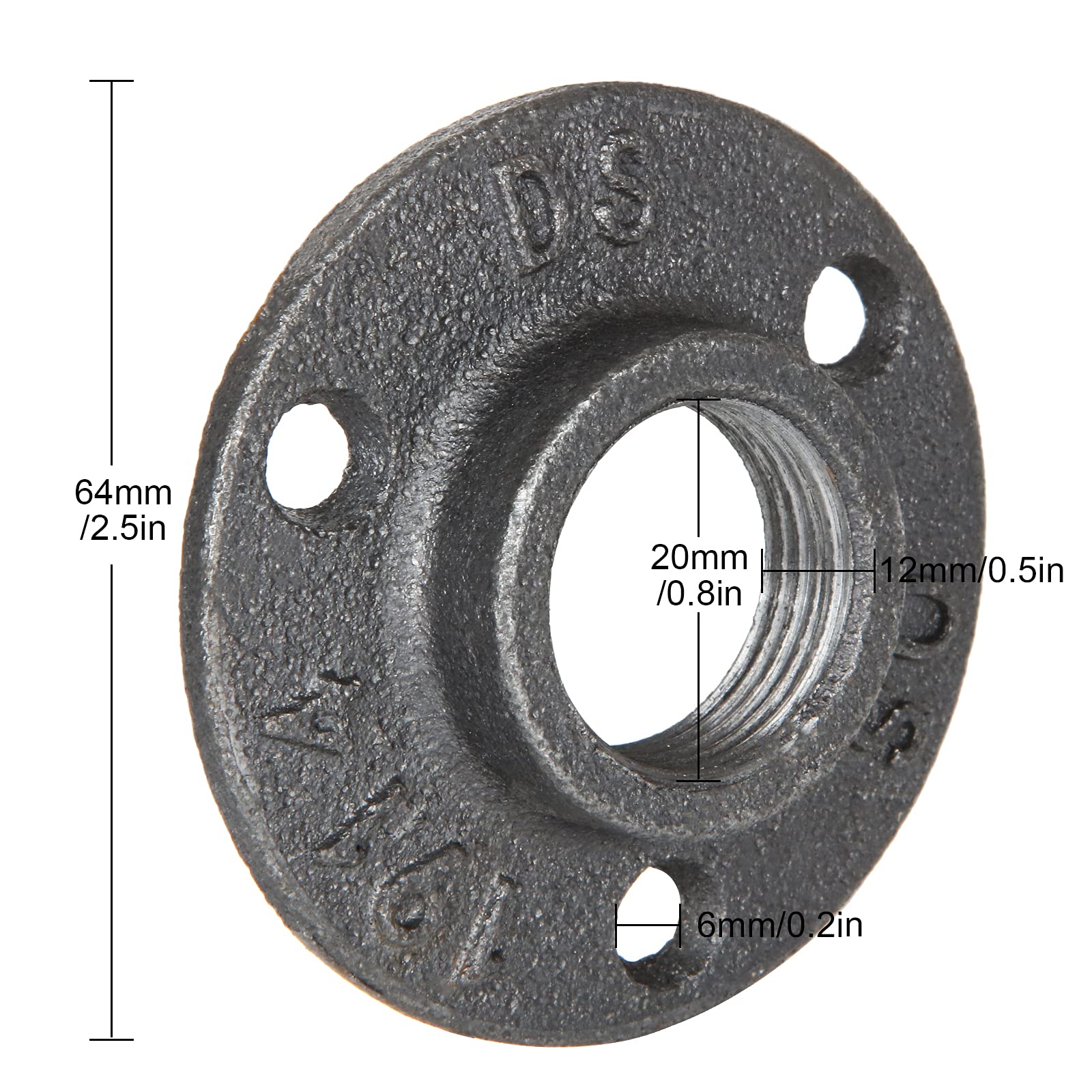 Paquete de 40 accesorios de tubería de brida de piso de 1/2 pulgada de 1/2 pulgada, brida industrial negra, accesorios de tubería de hierro maleable, brida decorativa roscada para proyectos de