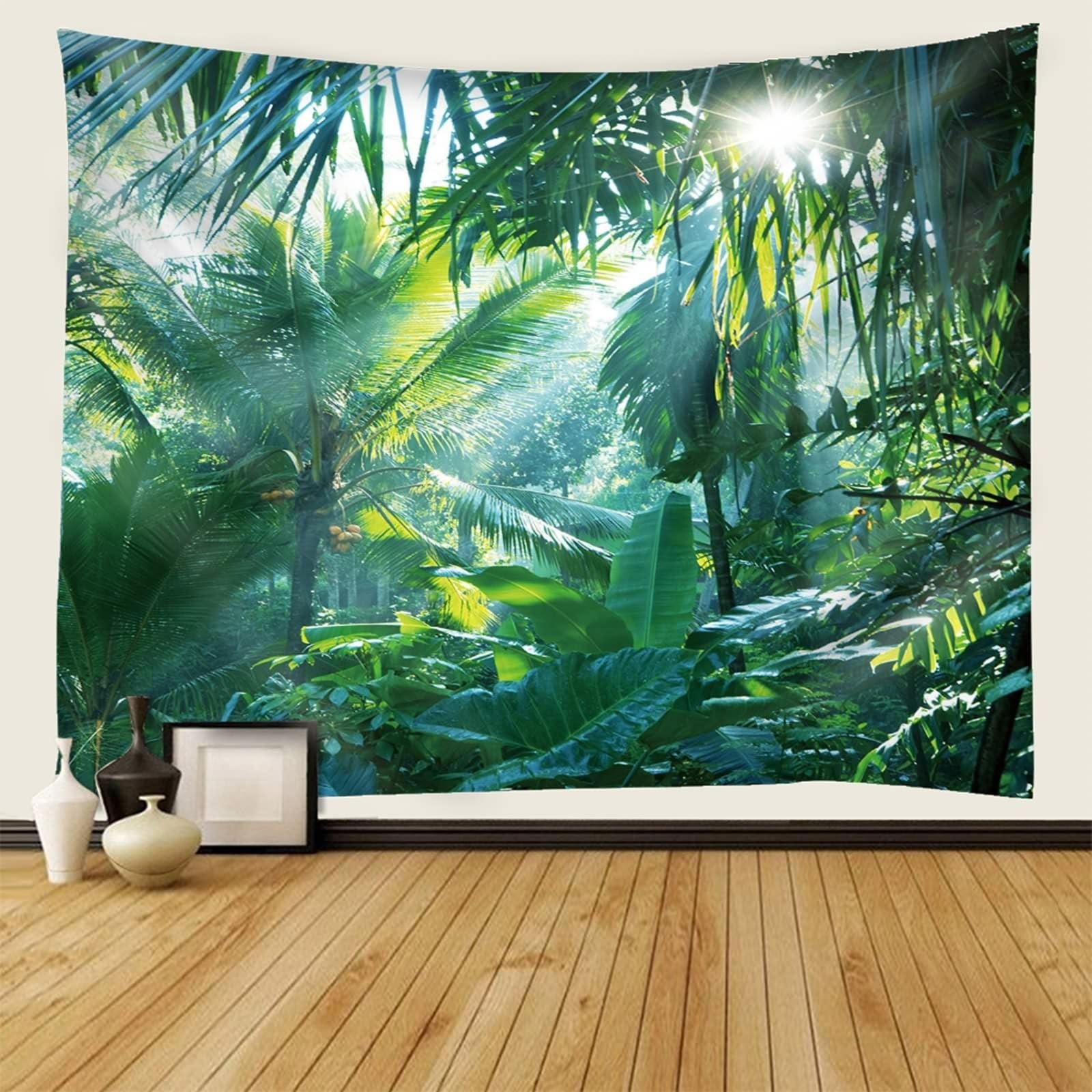 Wycian Tapiz de pared de 300 cm para colgar en la pared, plantas, exteriores, XL, verde, plantas tropicales, microfibra, 300 x 256 cm (ancho x alto)