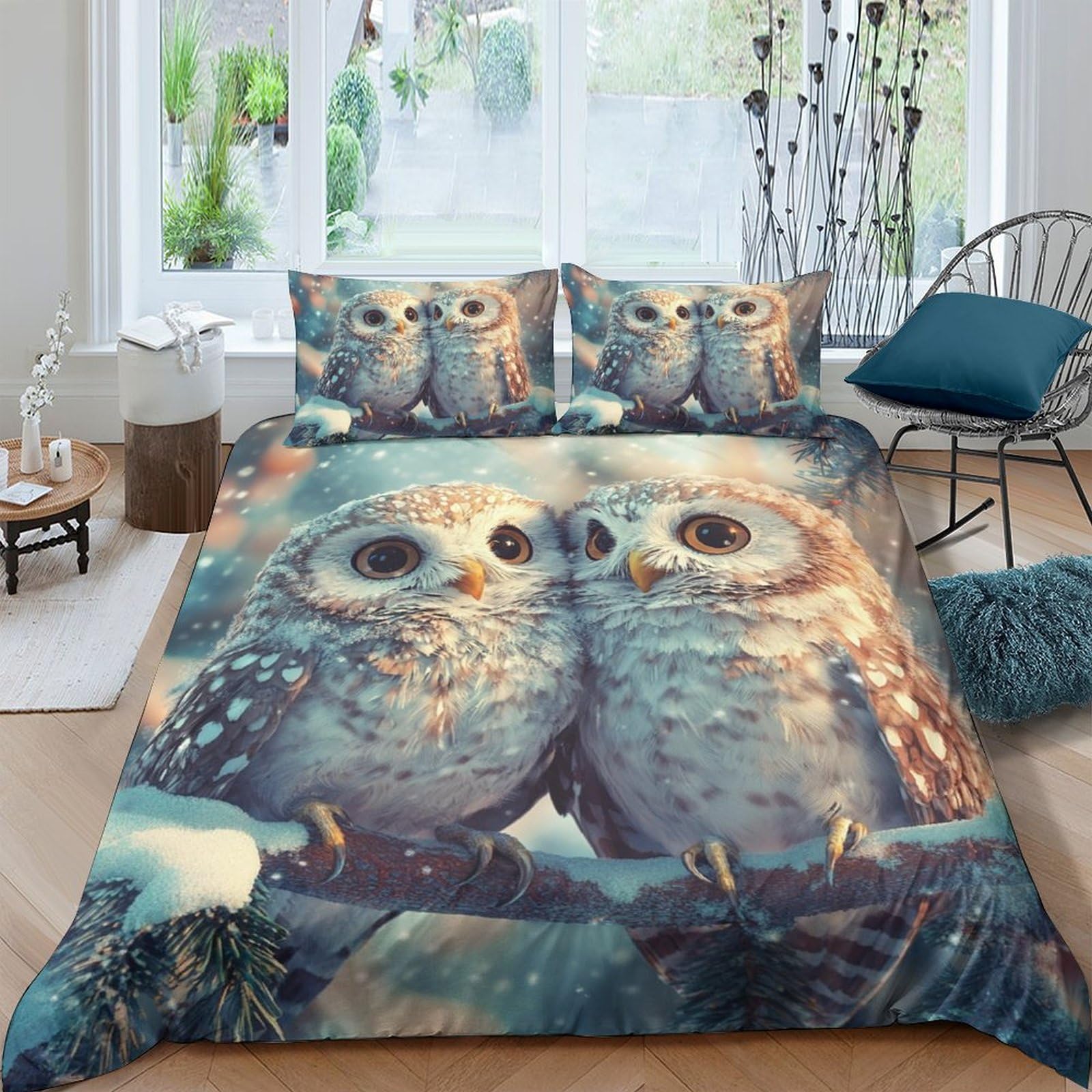 Ctjqhvkz Style-6 3D Printed Owl Couple Fitted Sheet Microfiber Soft Animal Forest Bed Cover For Bedroom Dorm Mattress Decor Single（135X200cm）