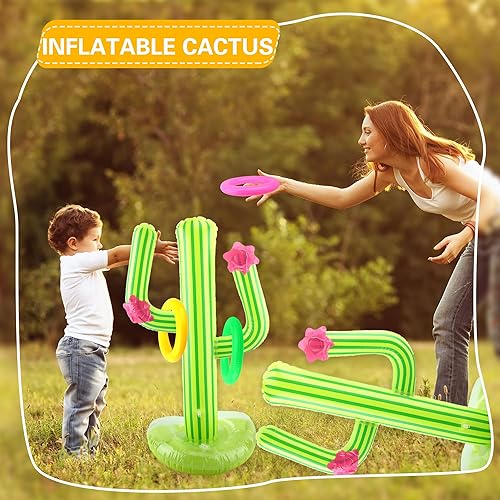 Miniatura 4 de 4 Set Inflatable Cactus Ring Toss Games Includes 4 Pcs 25 Inch Large Inflatable Cactus with 16 Pcs 20 Pcs Blow Up Ring Toss for Summer Pool Water
