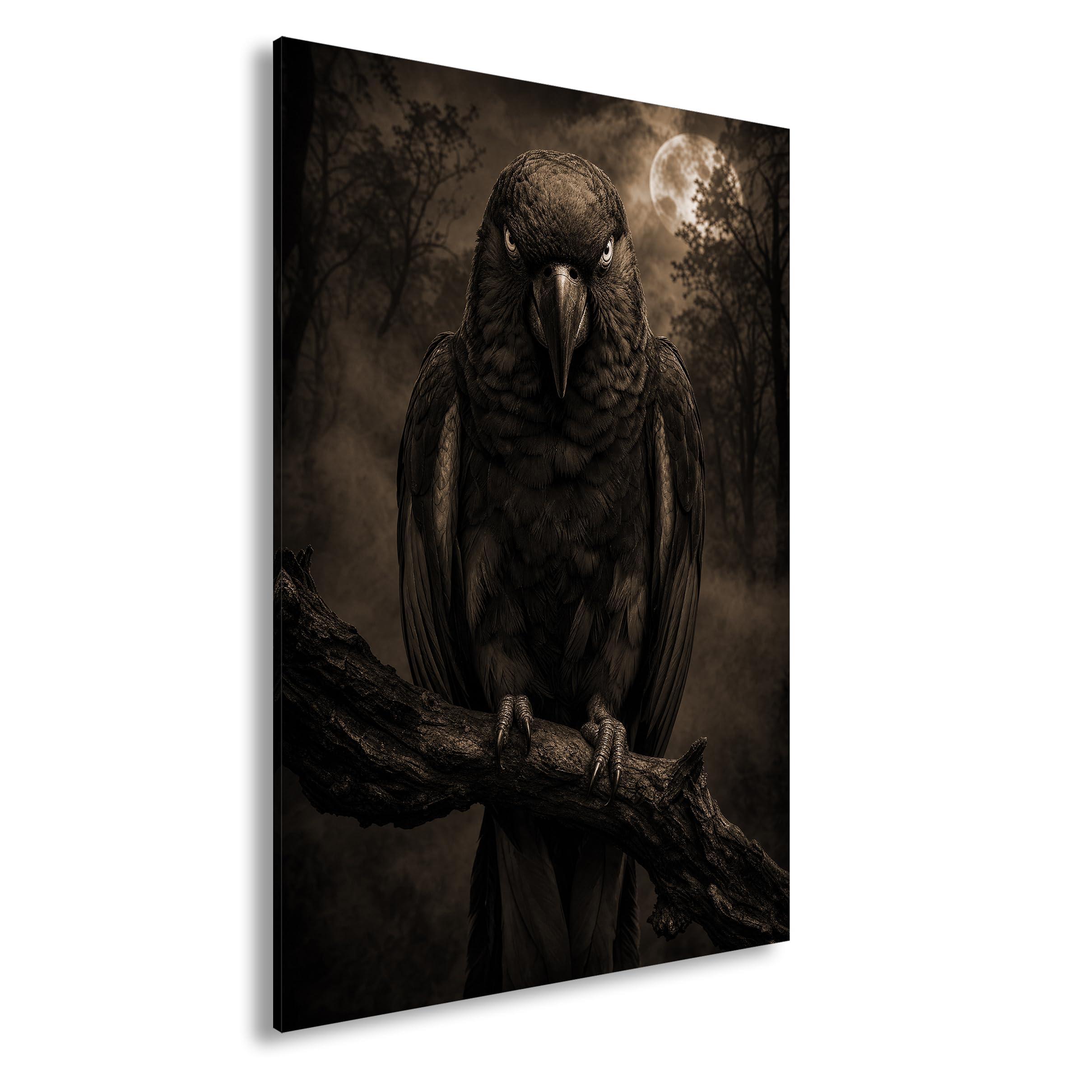 deyoli Obraz na płótnie Czarna papuga z czerwonymi piórami 100 x 70 cm Sepia | Pionowy jednoczęściowy druk artystyczny XXL na blejtramie | obraz na płótnie | obraz ścienny | dekoracja salonu