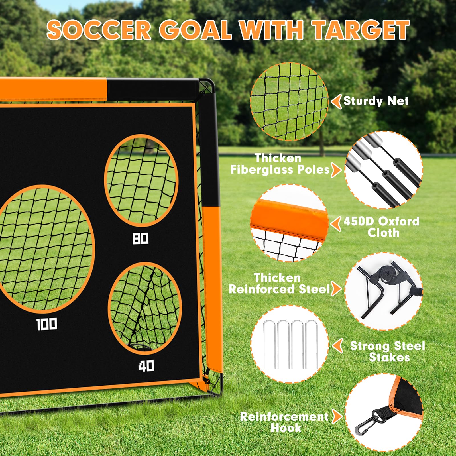 But de Foot 2 en 1 pour Jardin, Cage de Football avec Cible de Tir, Filet Pliable Outdoor, But pour Enfants avec 4 Piquets et Sac de Transport