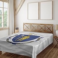Vista 2 de Lunarable American Flat Sheet, Massachusetts Flagg Holds a Bow and Pointing Downward Arrow, Soft and Comfortable Top Sheet Decorative Bedding 1
