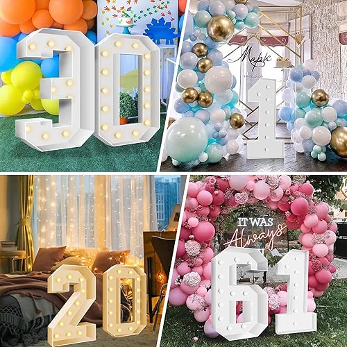 Miniatura 6 de Números iluminados de marquesina de 4 pies, kit de marco precortado de números de marquesina - Número 7, marco de globo de mosaico iluminado para