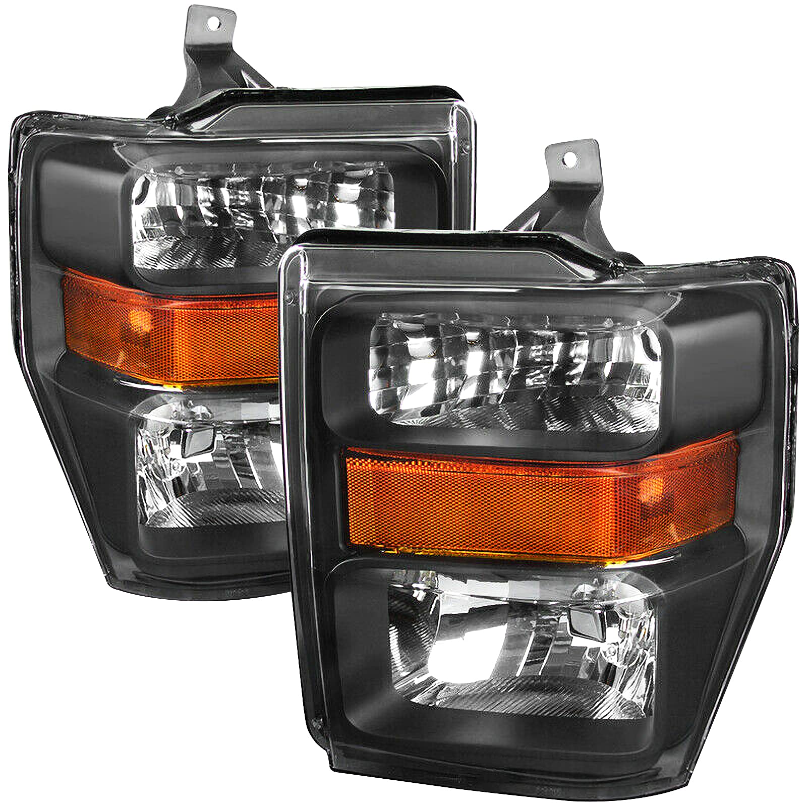 Headlight Assembly Compatible with 2005 2006 2007 Ford F250 F350 F450 F550 Super Duty /2005 Ford Excursion Chrome Housing Amber Reflector Driver and Passenger Side