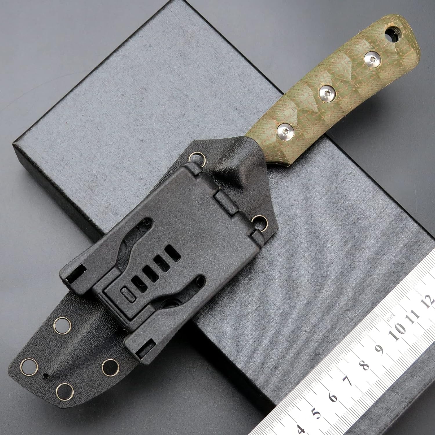 C1291 Fixed Blade Knife Outdoor Camping Hunting Field Knife D2 Blade with Micarta Handle Waist Clip EDC Kydex Sheath(Green)