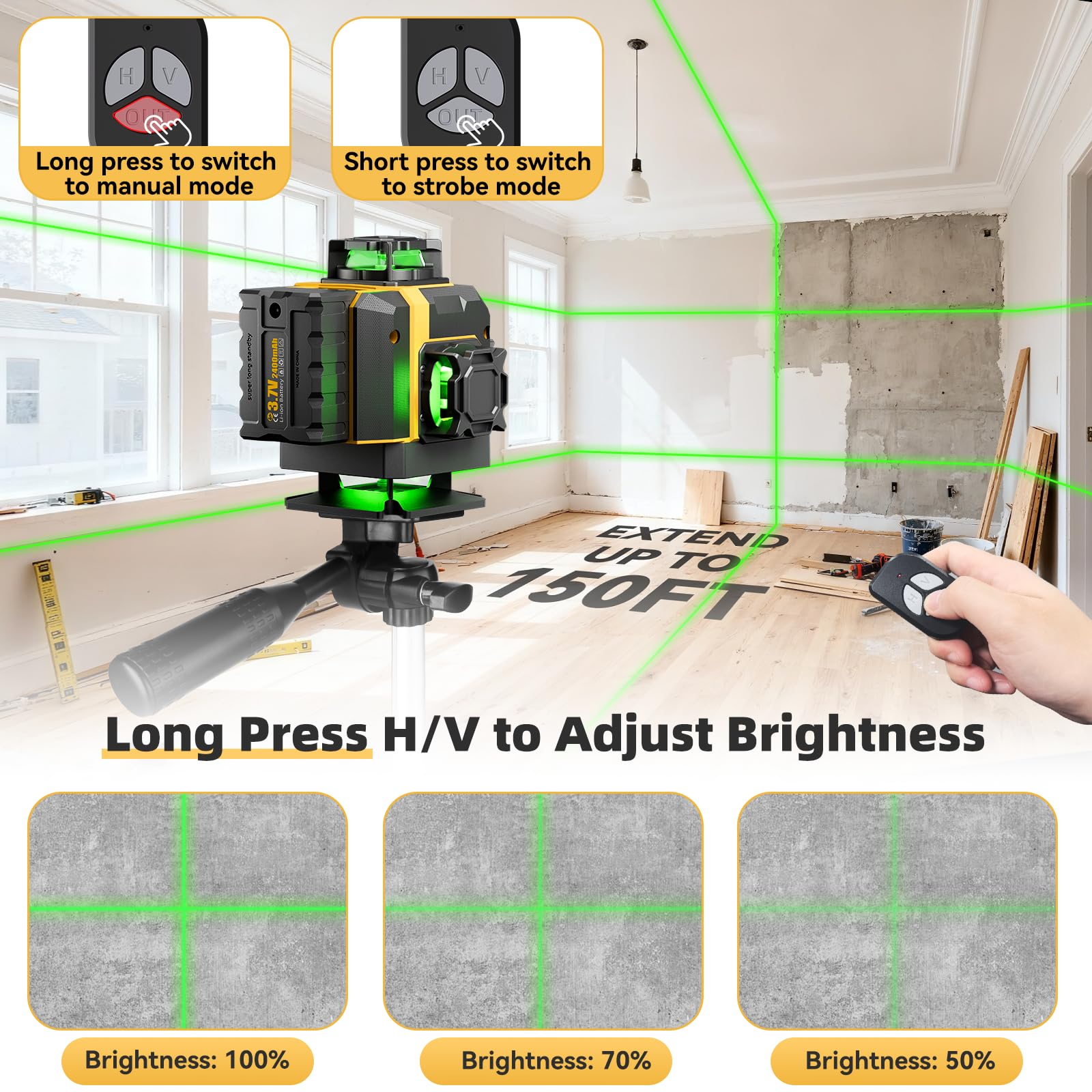 Bluebow Nivel Láser Autonivelante con Tripode, 4D con 16 líneas láser | con 2 baterías, Láser de Construcción 360° X 4 para Azulejos, Colgar Cuadros, Reformas del Hogar y Proyectos de Interior
