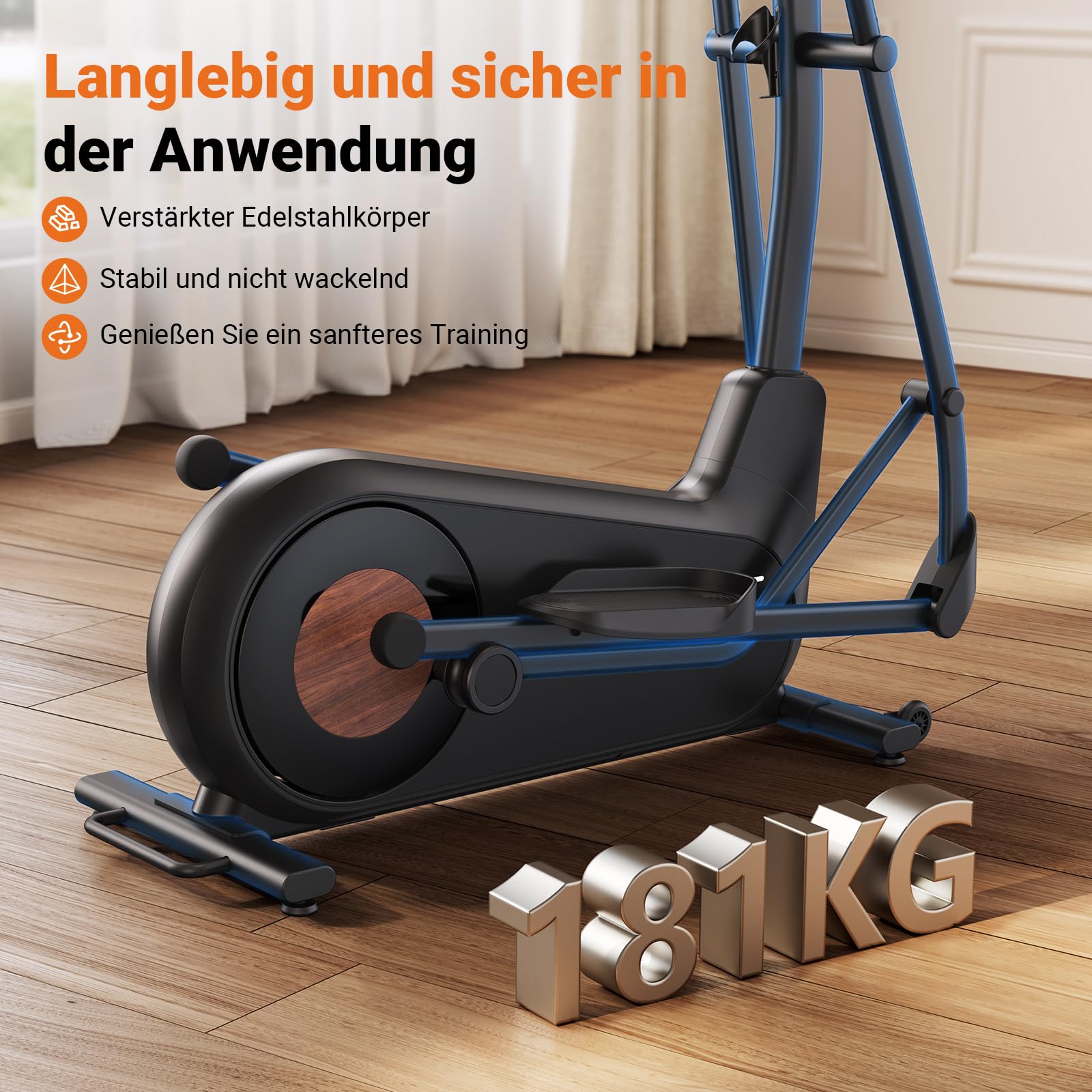 MERACH Crosstrainer für Zuhause mit 47 cm Schrittlänge, Ultraleise Ellipsentrainer mit Magnetwiderstand, 8-16 Widerstandsstufen, für Effektives Ausdauertraining, Mit Eigener App, Belastbar Bis 180 KG
