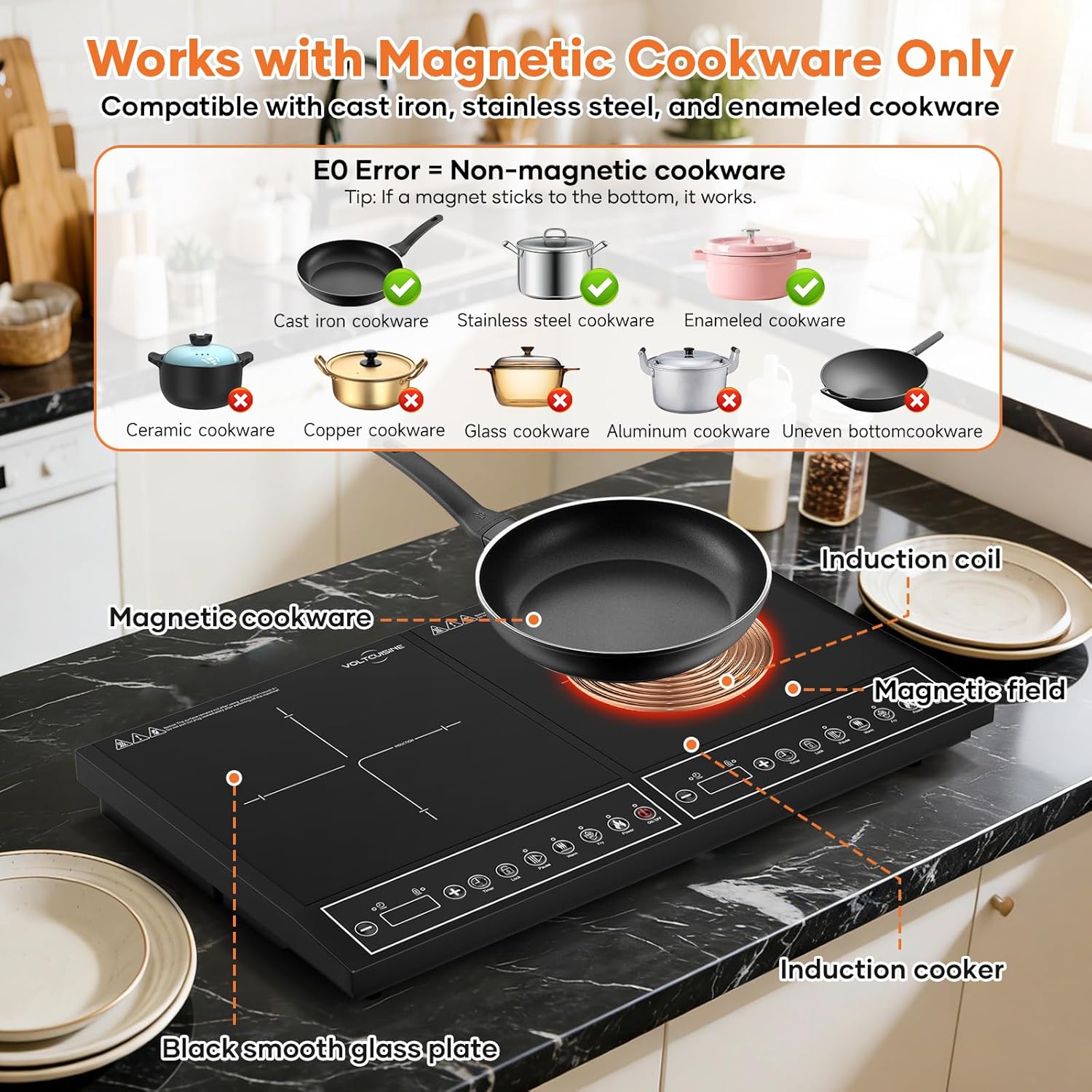 Double Induction Cooktop 1800W with Physical Button Control, Easy-to-Use Dual Burner for Everyday Cooking, Low Power Continuous Heating, Portable Electric Stove for Home & RV