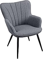 Yaheetech Modern Accent Chair Linen Fabric Armchair High Back Vanity Chair Metal Legs Grey Living Room Bedroom Office