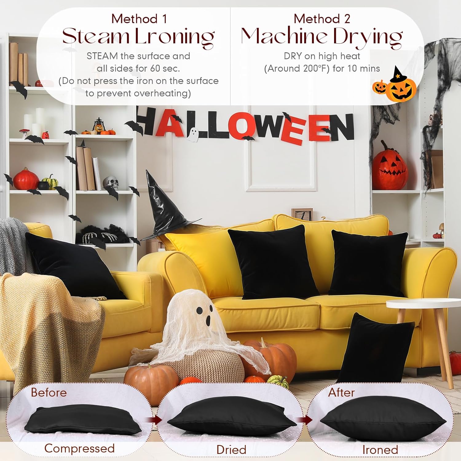 4 Set Waterproof Black Outdoor Throw Pillow Covers with 4 Pillow Inserts 18x18 Inch Decorative Waterproof Throw Cushion for Sofa Couch Home Patio - Image 2