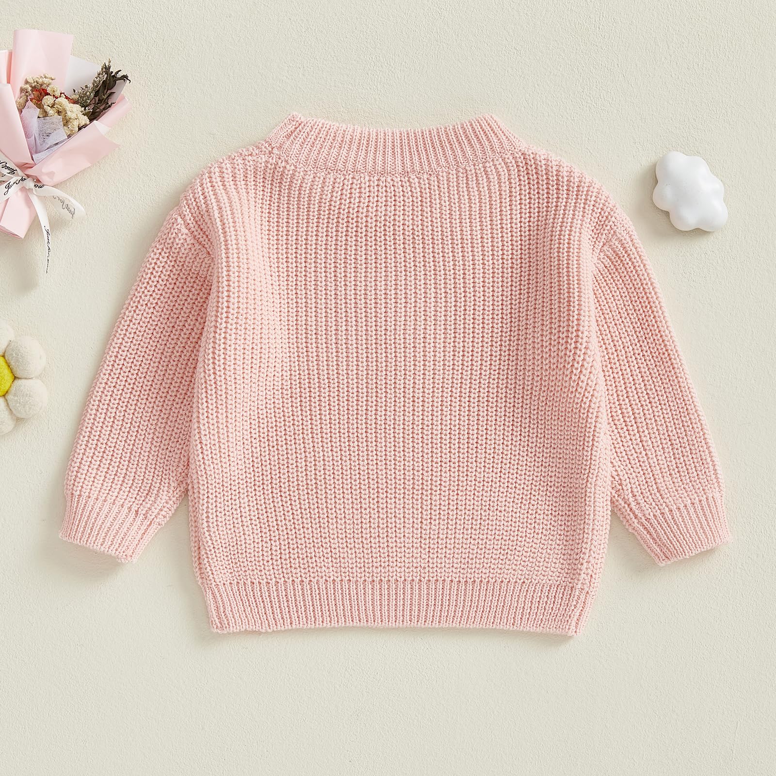 Geagodelia Toddler Baby Boy Girl Warm Sweater Long Sleeve Crew Neck Solid Color Knitted Pullovers Tops Knit Jumpers Sweatshirt Chunky Knitwear Fall Winter Clothes Outfits — view 3