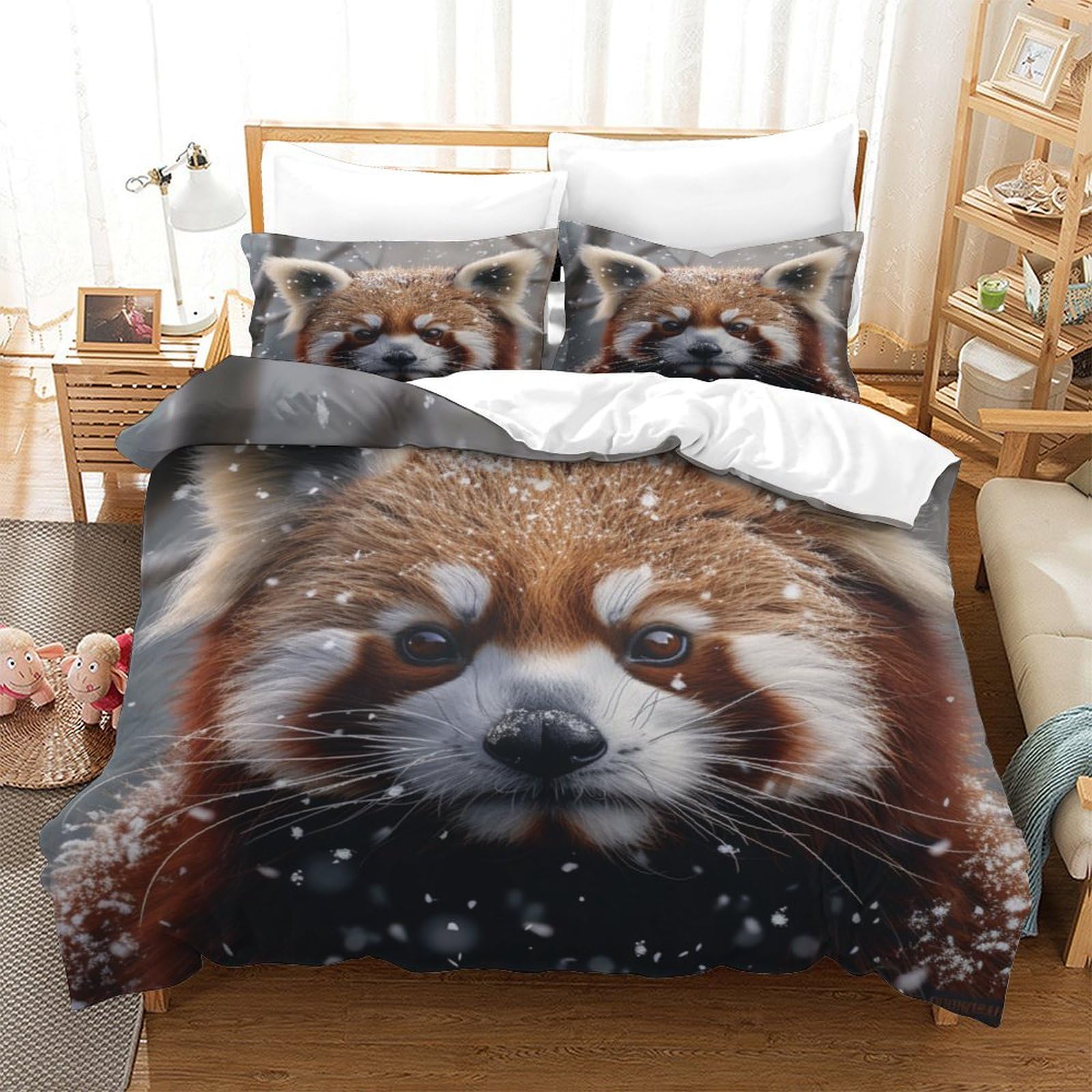 P1S9U7W5Y 3D Printed Cute Animal Duvet Cover Set 3pcs Microfiber Red Panda Bedding Set Single（140x200cm）