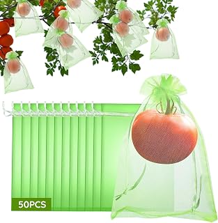 50 Pcs Fruit Protection Bags, 6"x9" Garden Netting Green Bags for Fruits & Vegetables, Deer Netting Mesh Bag Drawstring, Green Bags for Produce Mango Tree Apple Tree Fruit Trees Plant Flower