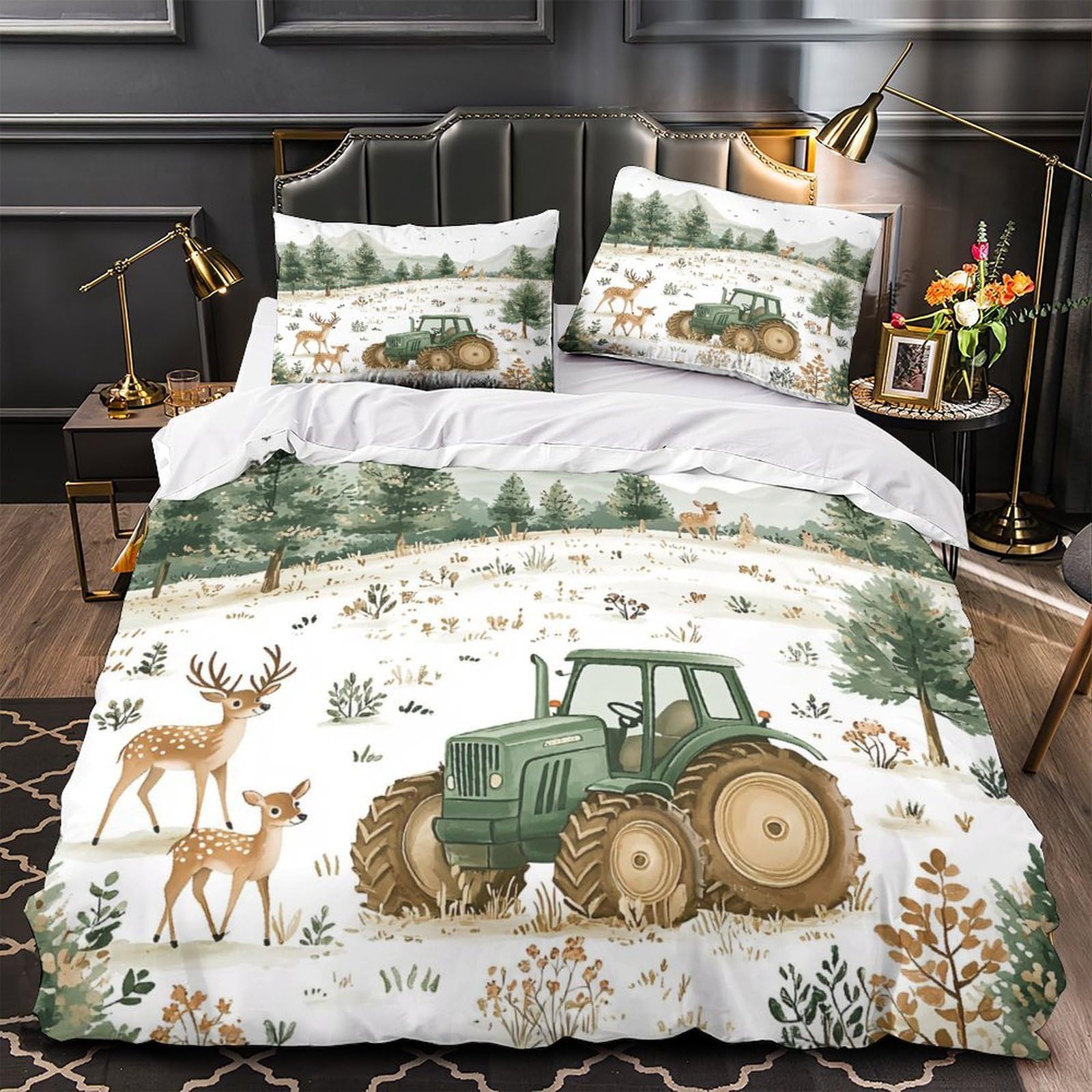 Housse de couette tracteur forestier 3D hypoallergénique en microfibre