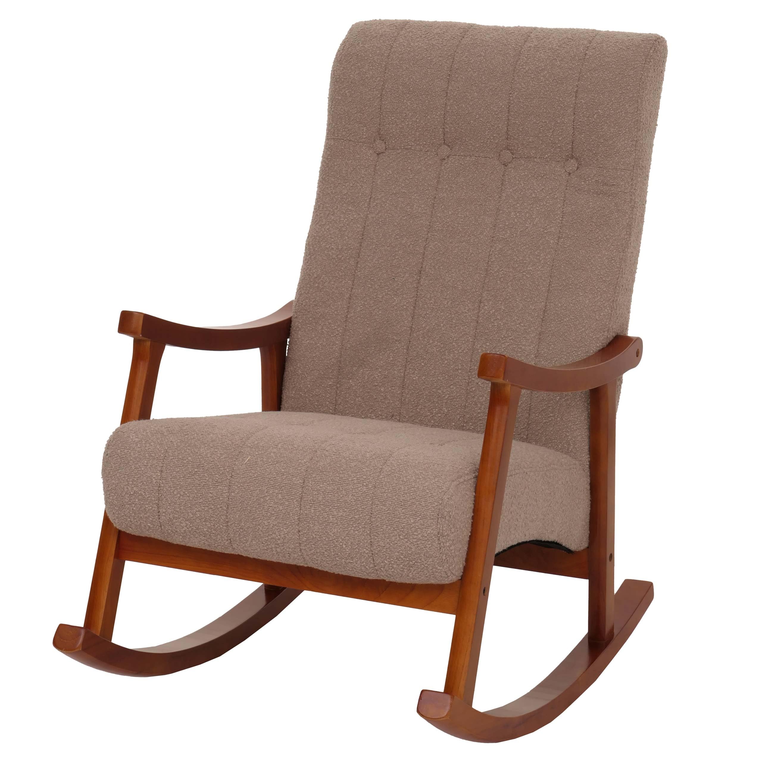Mendler Schaukelstuhl HWC-K10 Bouclé - Taupe, Gestell Walnuss-Optik