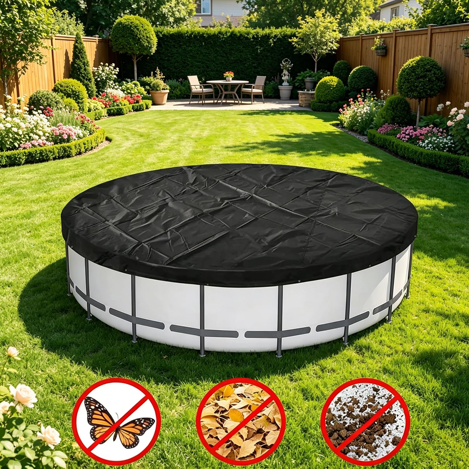 Rotonda Copertura Invernale Piscina 366,Tessuto Oxford 210D Telo Copri Piscina,Anti-UV&Anti-Strappamento telo di copertura per piscina Fuori Terra Protezione Annuale Foglie Detriti(15FT457*20cm))