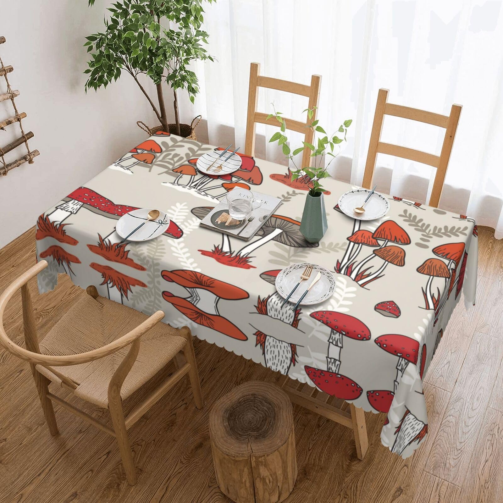 Hzhuaoeg Red Mushrooms Square Tablecloth Print Table Cover Wipe Clean Tablecloth For Parties, Picnics, Gardens Table Cover 137X183cm