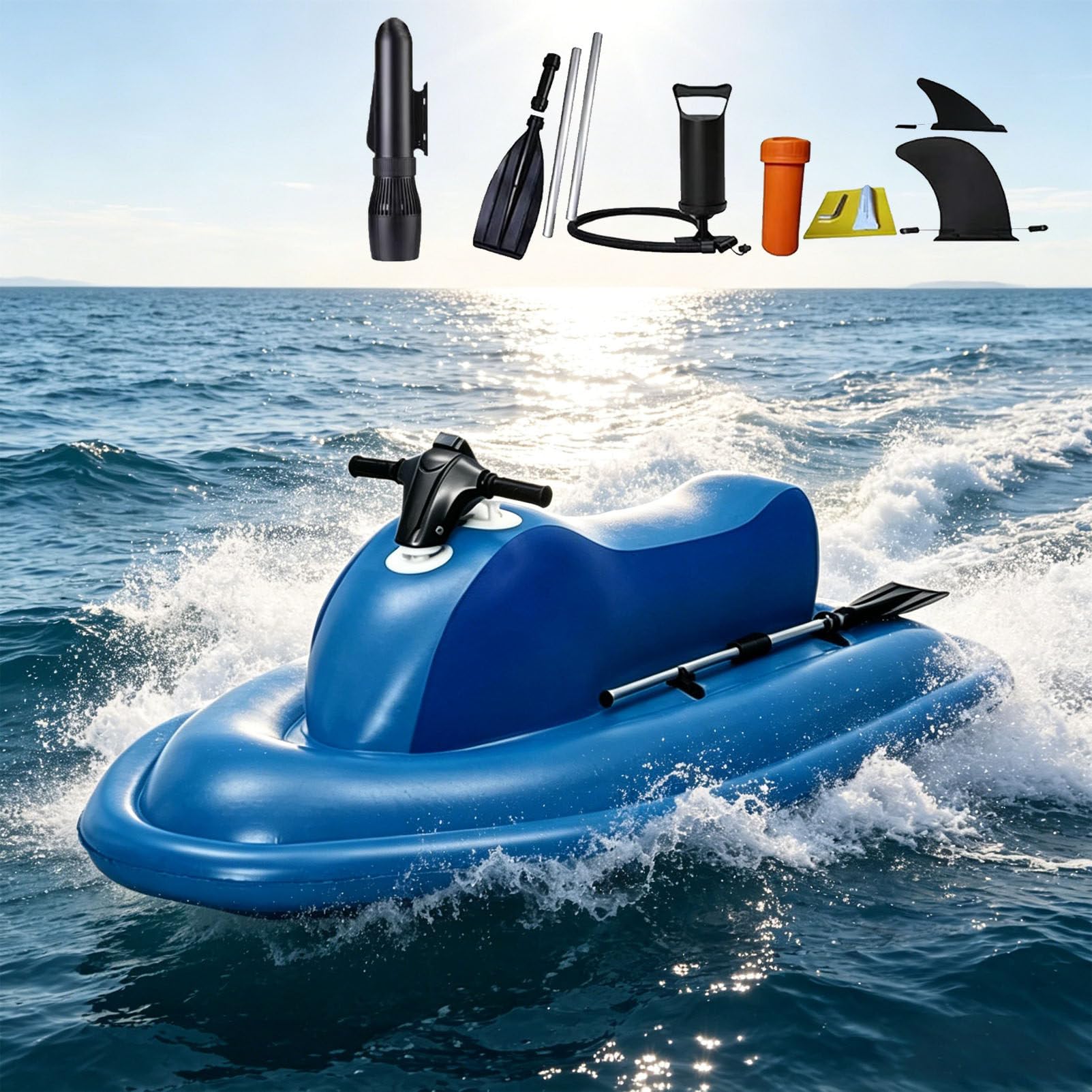 Pfps Foldable 2-in-1 Electric Inflatable Jet Ski, 500W Propulsion System with 10000mAh Battery, 7km/h Portable Foldable Boat for Lake, Ocean and Pool 700w16A