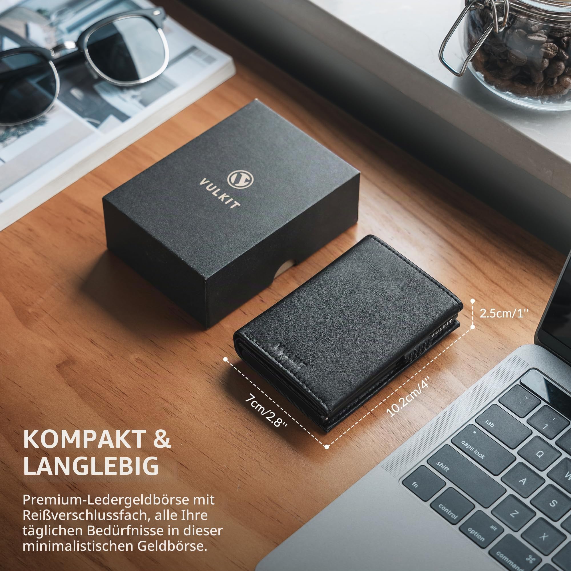 VULKIT Kreditkartenetui RFID-blockierende Pop-Up-Kartentasche aus Echtem Leder mit Geldscheinfach, Ausweisfenster, Münzfach und Magnetverschluss
