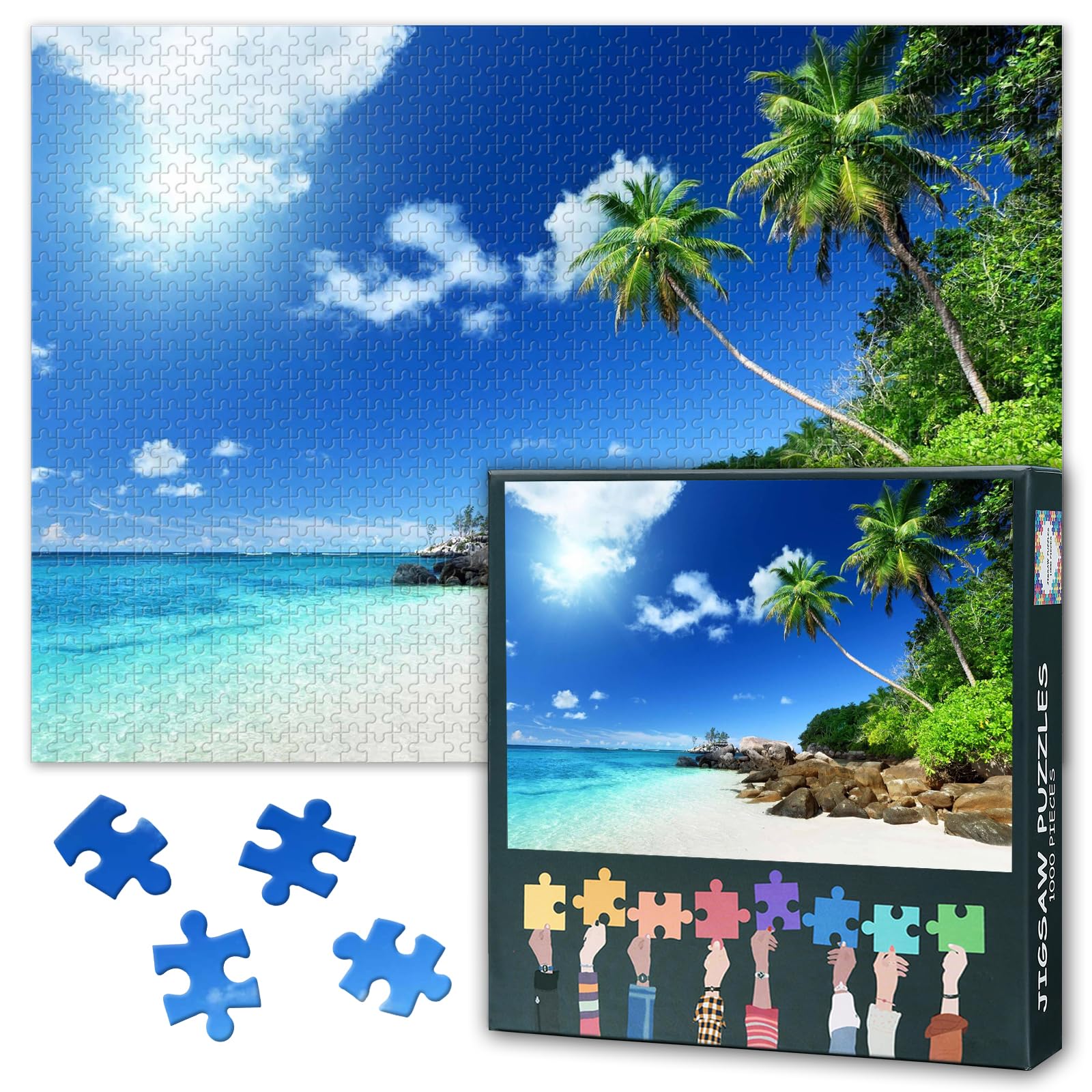 Beach Landscape 1000-Piece Jigsaw Puzzle for Adults - Seaside Coconut Trees on Sands Challenging Wall Decor for Home Bedroom Decor 50x70cm