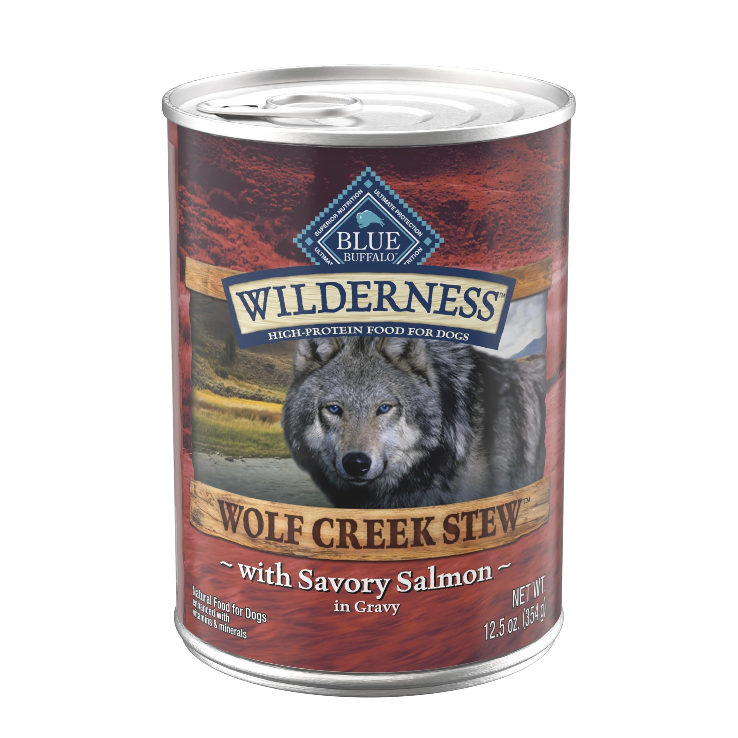 Blue Buffalo Wilderness Wolf Creek Stew High Protein, Natural Wet Food for Dogs, Hearty Salmon Stew in Gravy, 12.5-oz cans, 12 Count