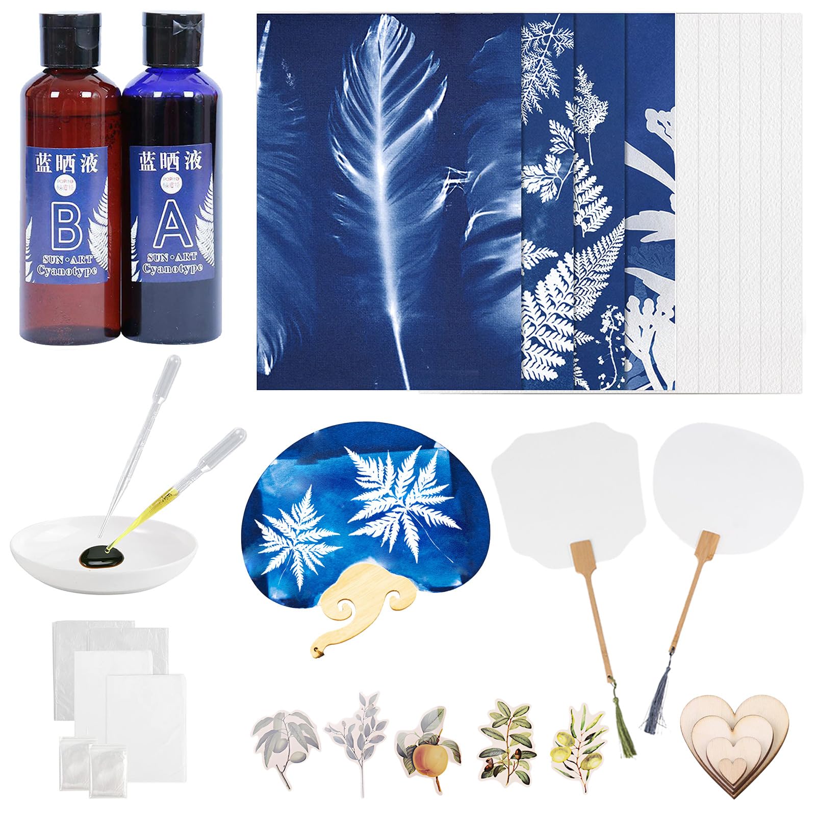 Cyanotype Paper Kit, Sun Print Nature Printing Kit, DIY Cyanotype Craft Projects, 2 Cyanotype Sensitizer, 10 Sheets A4 Paper