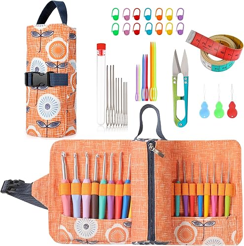 Miniatura 11 de Vodiye Juego de 23 ganchos de ganchillo, mango ergonómico para manos artríticas, agujas de ganchillo cómodas y suaves, agujas de tejer extralargas