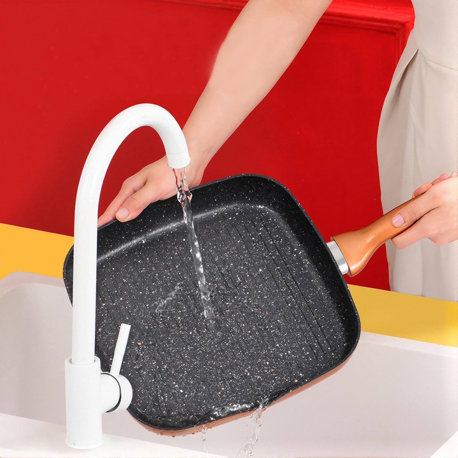 Nonstick Grill Pan for Stove Tops, 11 Inch Versatile Griddle Pan with Pour Spouts,Square Grill Pan for Indoor Cooking Surface, Durable Grill Skillet for Indoor & Outdoor Grilling.PFOA Free