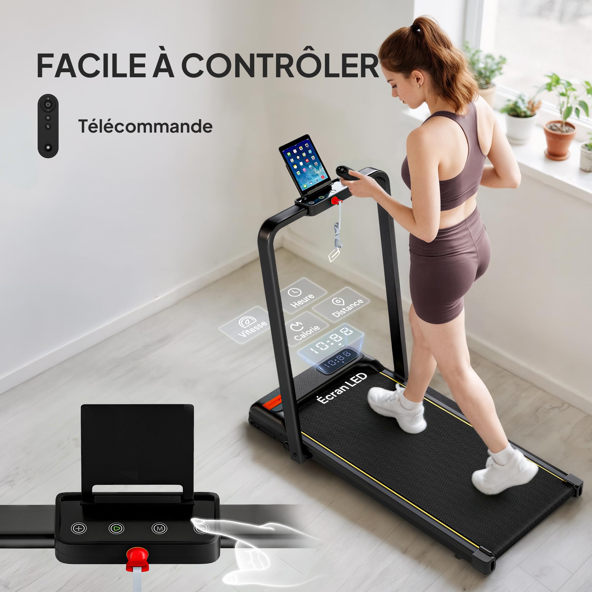SPORTNOW Pedana pieghevole 2-in-1 inclinazione 10% 1-6 km/h 2,0 HP nero | Pedana camminata con telecomando e LED, tapis roulant compatto da scrivania per casa e ufficio.
