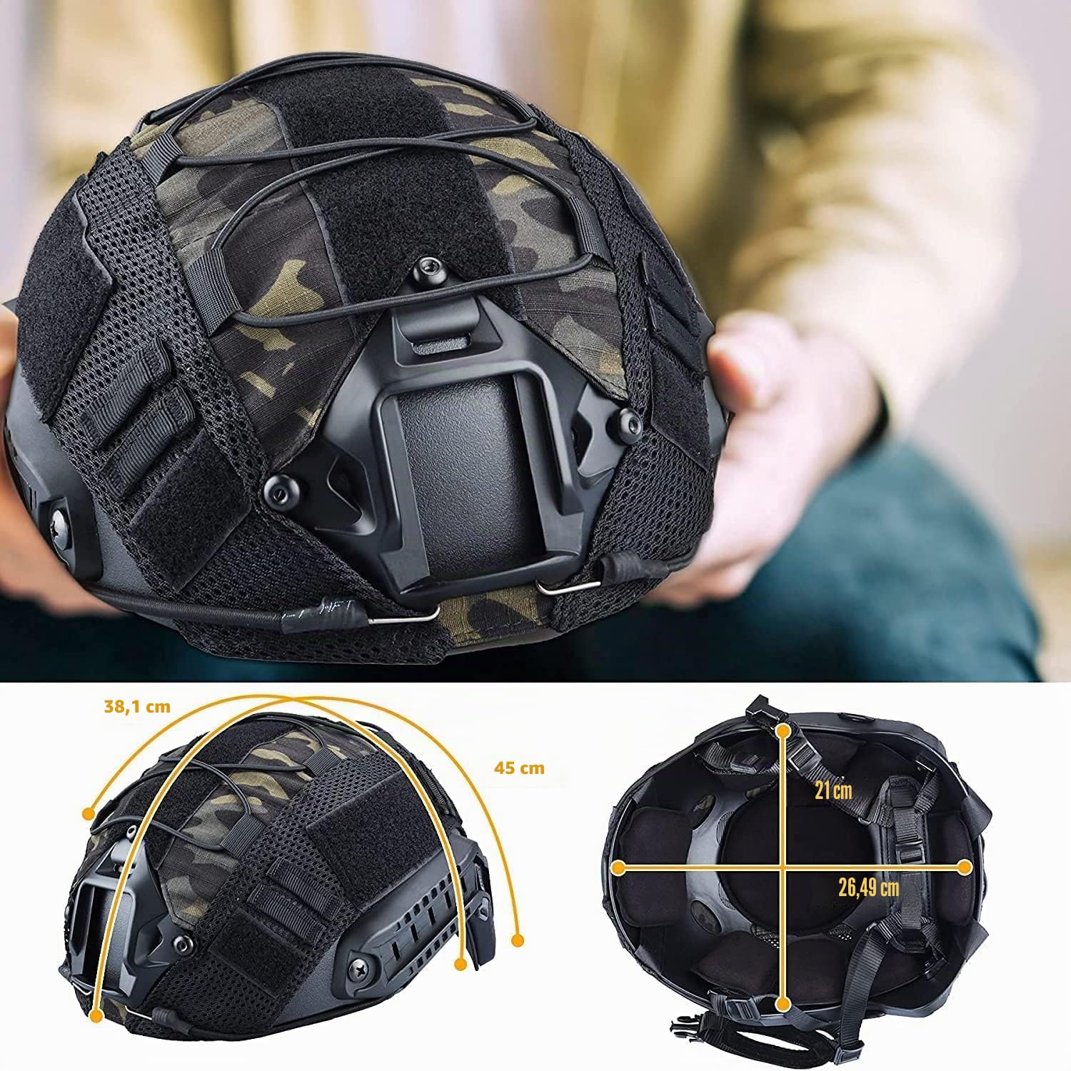 Taktischer Airsoft Paintball Schnellhelm + Helmüberzug, PJ Typ Taktische Multifunktionale Schutz NVG Mount, Für Outdoor-Sport Jagd Schießen (schwarz)