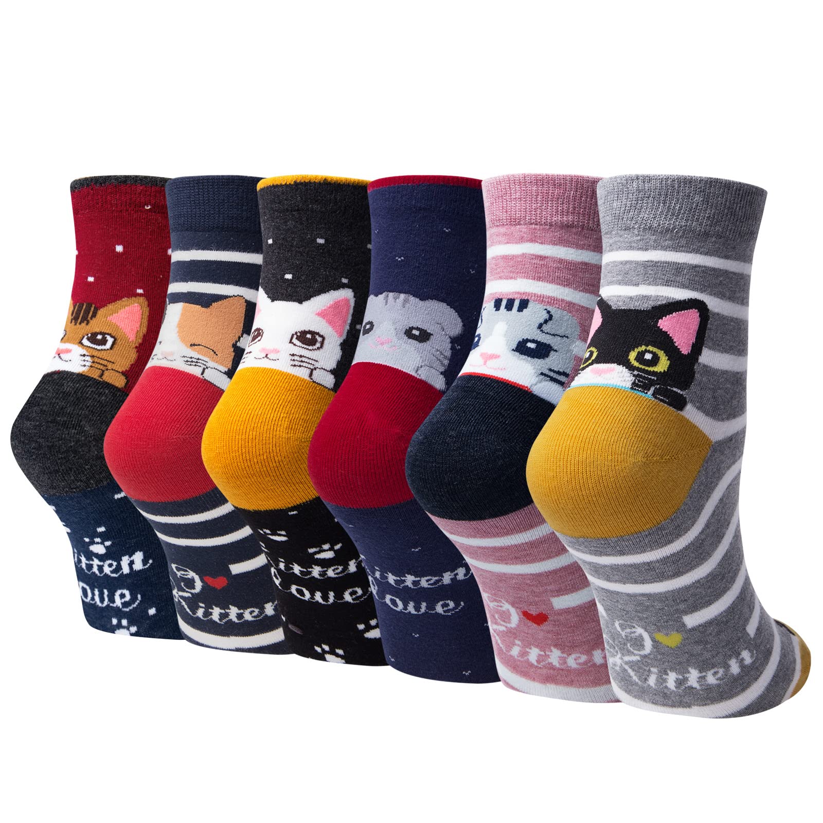Damen Lustige Socken aus Baumwolle mit Tiermotiven 6 Paar EU35-38 | Weiches Komfortables Atmungsaktiv Süße Tiermuster für Alltag Geschenk für Damen