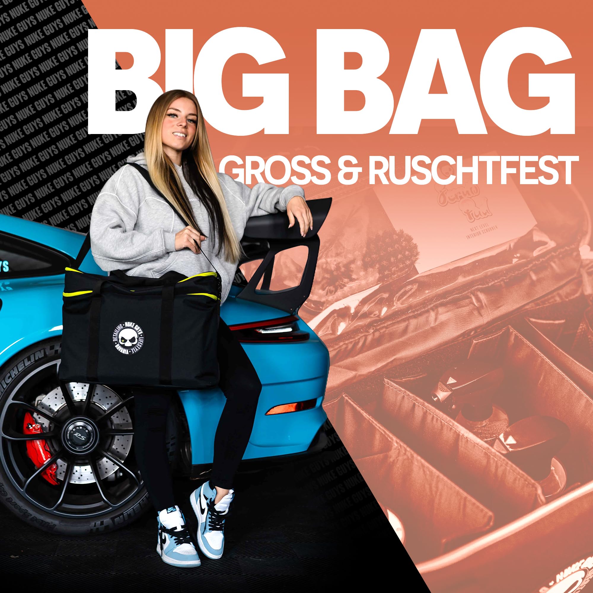 Nuke Guys Detailing Bag Big | Praktische Tasche für den Kofferraum mit Klett für optimale Fixierung | Organizer zur Aufbewahrung von Autopflege Produkten