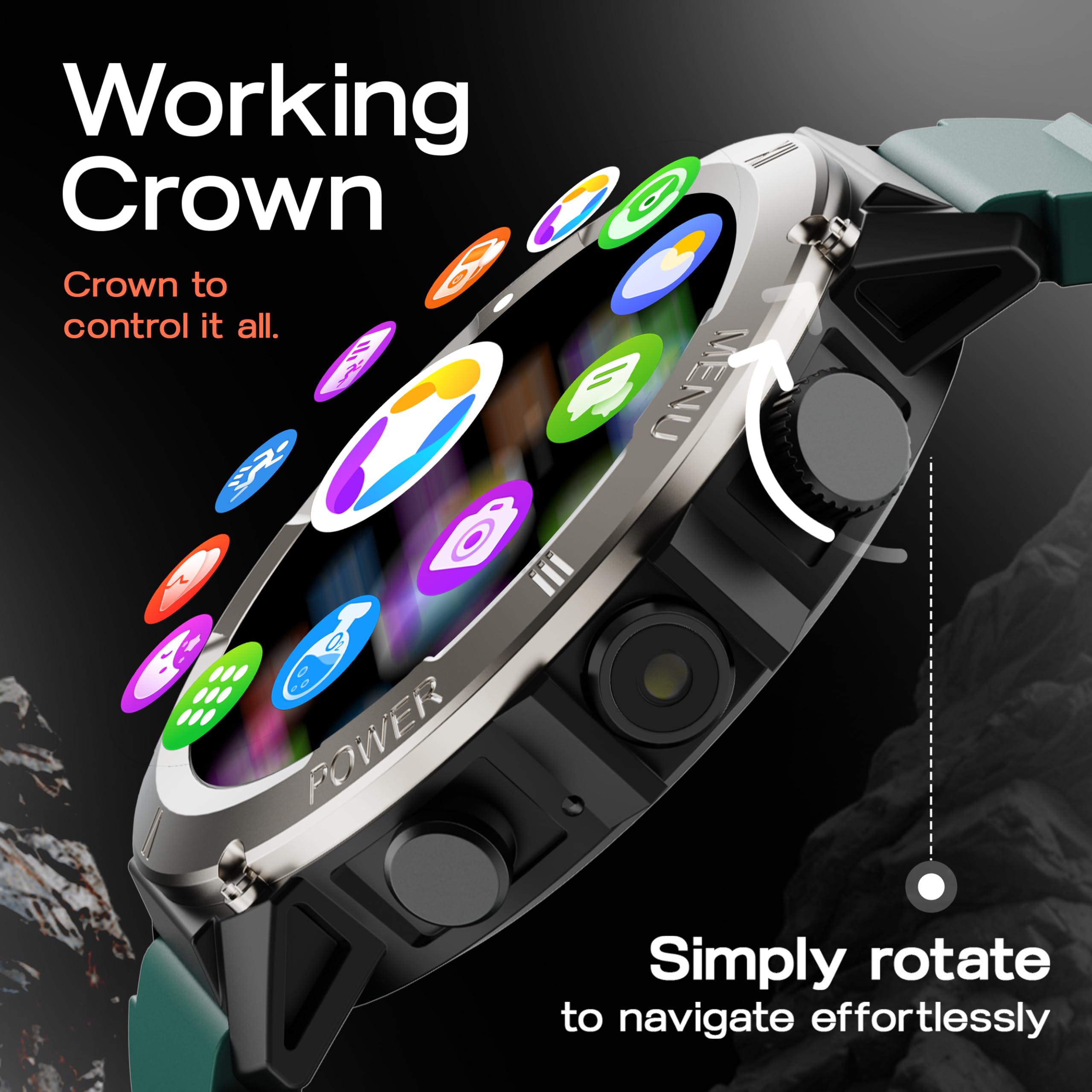 GOBOULT Newly Launched Tuff Hawk Smart Watch 1.39'' HD Display, BT Calling, Working Crown, 150+Watchfaces, 450 Nits Brightness, AI Voice Assistant, SpO2 Monitoring (Green) (Green) — Amazon image 4