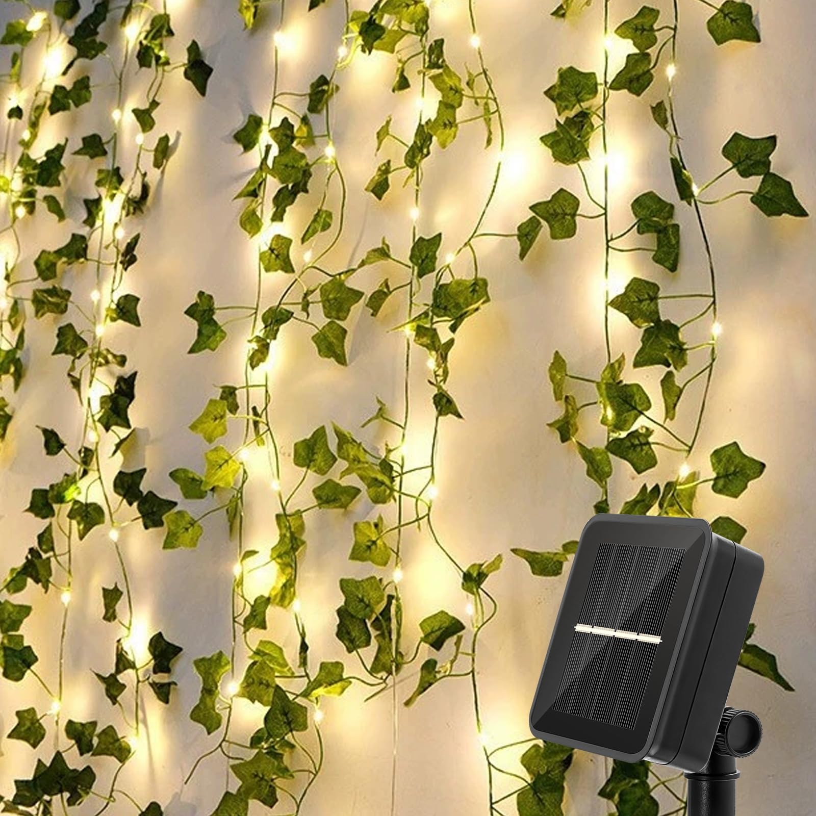 Bigzom Efeu Lichterkette Solar 60LED Solar Efeu Künstlich mit Lichterkette 6m mit 8 Modi für Außenbereich,Party Deko,Garten,Balkon,Hochzeit,Zaun