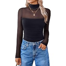 Avidlove Women's Sexy Long Sleeve Bodysuit Mesh Turtleneck Top