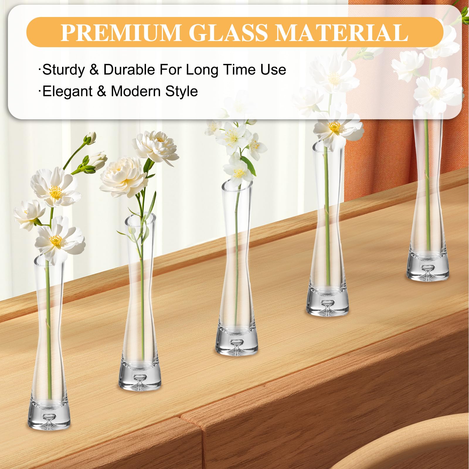 SENENQU Glasvasen für Blumen, 20 cm hoch, Einzelstiel-Vasen, kleine Blumenvase, transparent, dekorative Knospenvase für Tischdekoration, Hochzeit, Party, Geburtstag, Babyparty, 6 Stück