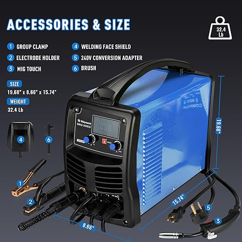 Miniatura 6 de MAYSENT Soldador MIG - Soldador de núcleo de flujo 120V240V 200A MIGelevación TIGStick 3 en 1 Soldador MIG con gas y sin gas Máquina de soldadura