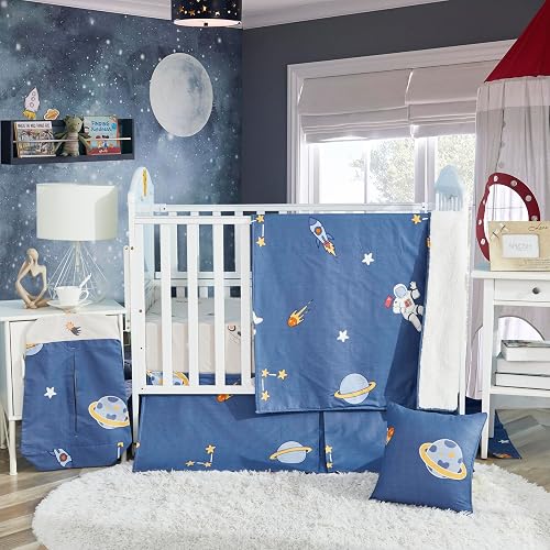 Brandream Crib Bedding Sets for Boys 100% Cotton 3 Pieces Outer Space Baby Nurse