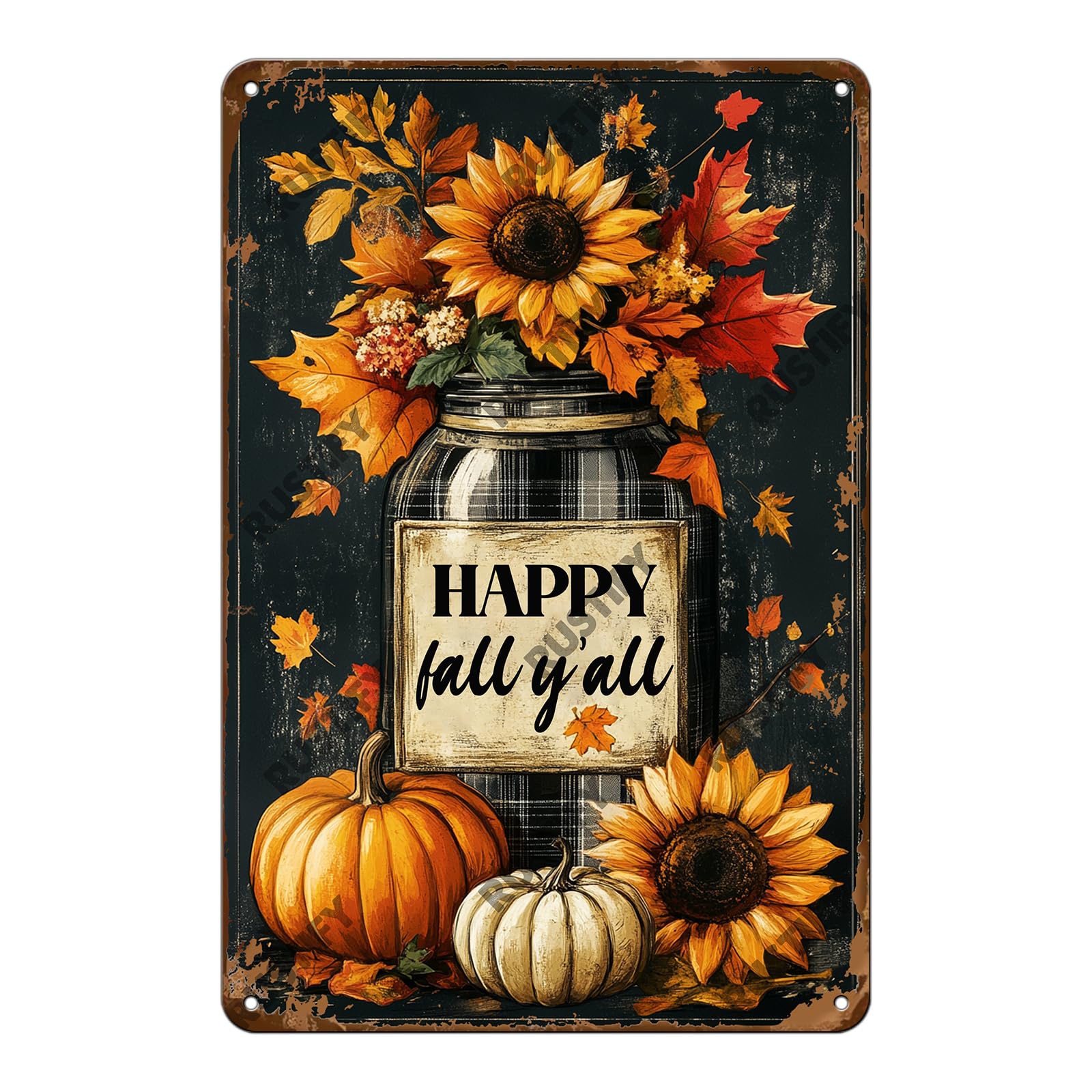 Anceky Fall Y'All Thanksgiving Pumpkin Sign Funny Metal Tin Sign Wall Decor for Home Yard Office Kitchen Outdoor 12×8 Inch
