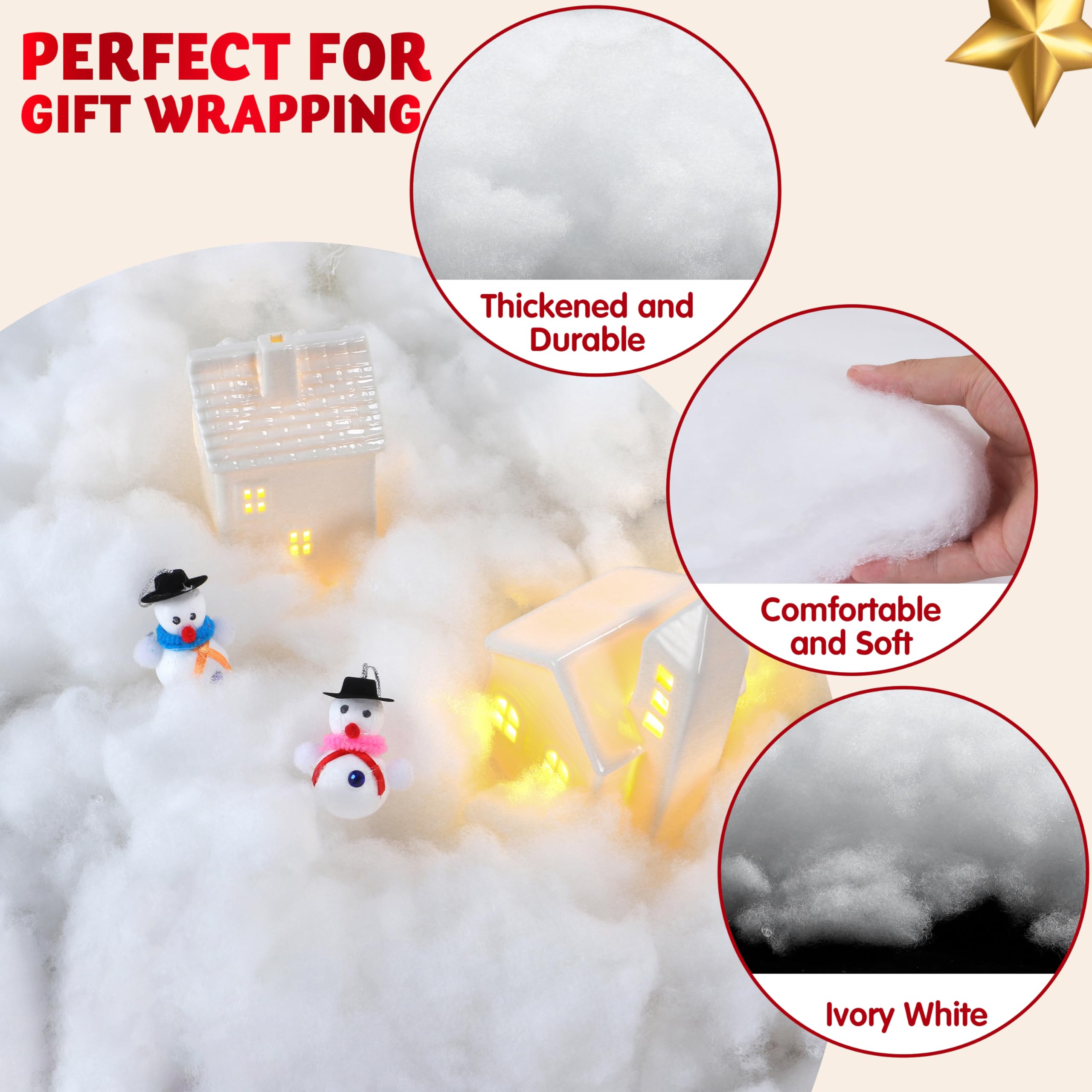 JOYIN 900g Kunstschnee Watte Weiß, Dekoschnee Decke Wolken Bastelwatte, Künstlicher Schnee für Weihnachtsdorf Krippen Winter Deko