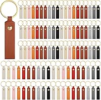 LIQWEI 100 Pack PU Leather Keychain Blanks - Rectangular Laser Engraving Key Fobs with Rings, Multi-Color DIY Craft Kit for Gifts Men Women