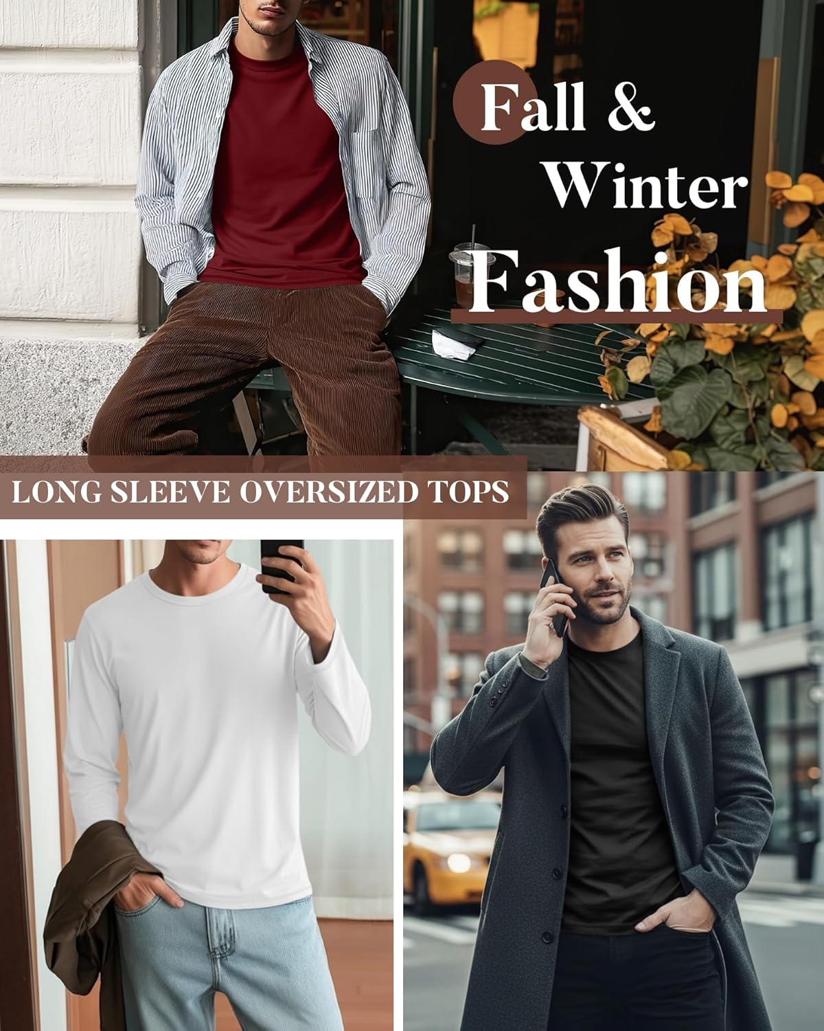 4 Pack Men's Big and Tall Cotton Shirts L-7xl, Long Sleeve Oversized Tops Loose Casual Large T-Shirts Basic Tee - Image 4