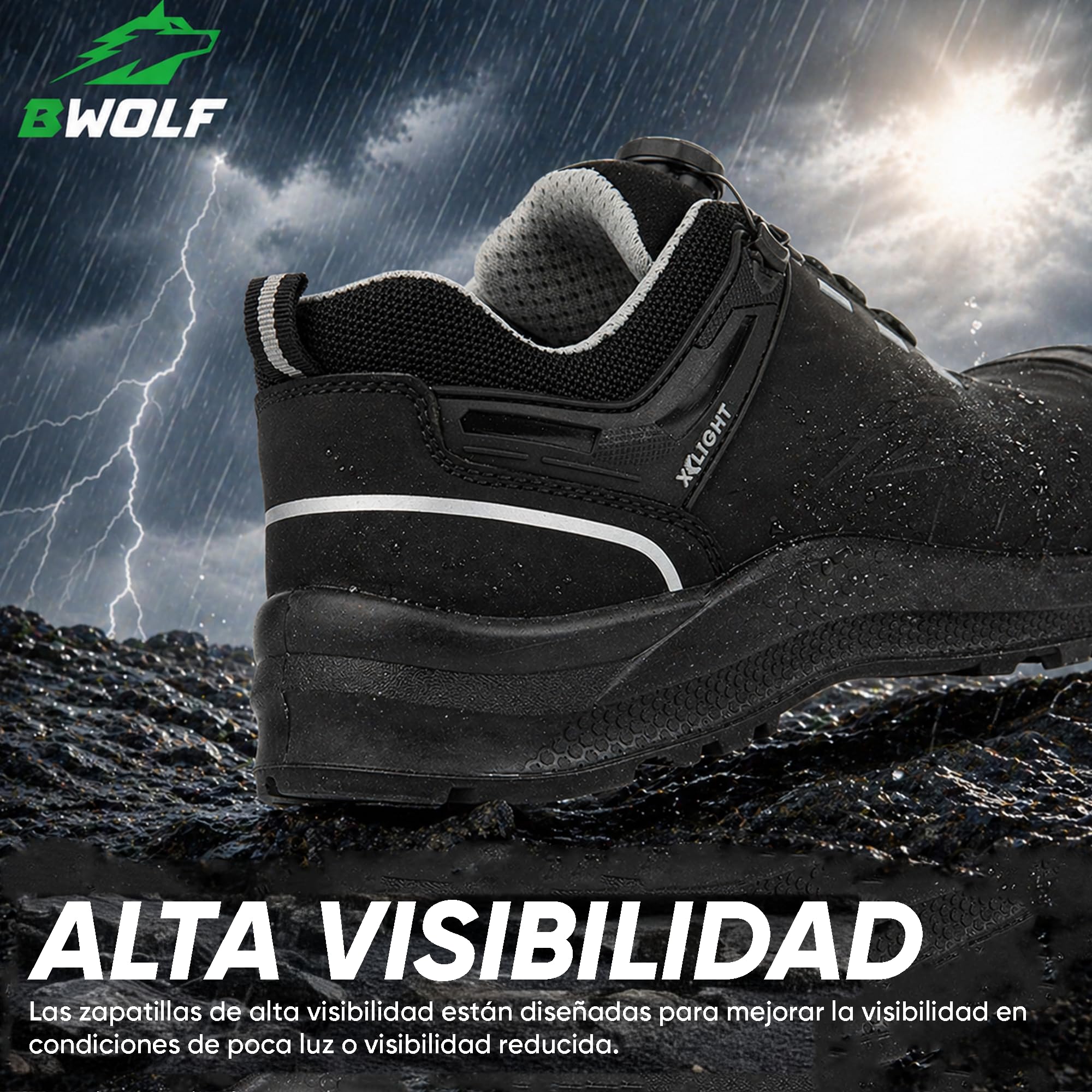 BWOLF Defender Fit S3S - Zapatos de seguridad para hombre y mujer, ligeros, impermeables, sin metal, tapa de composite