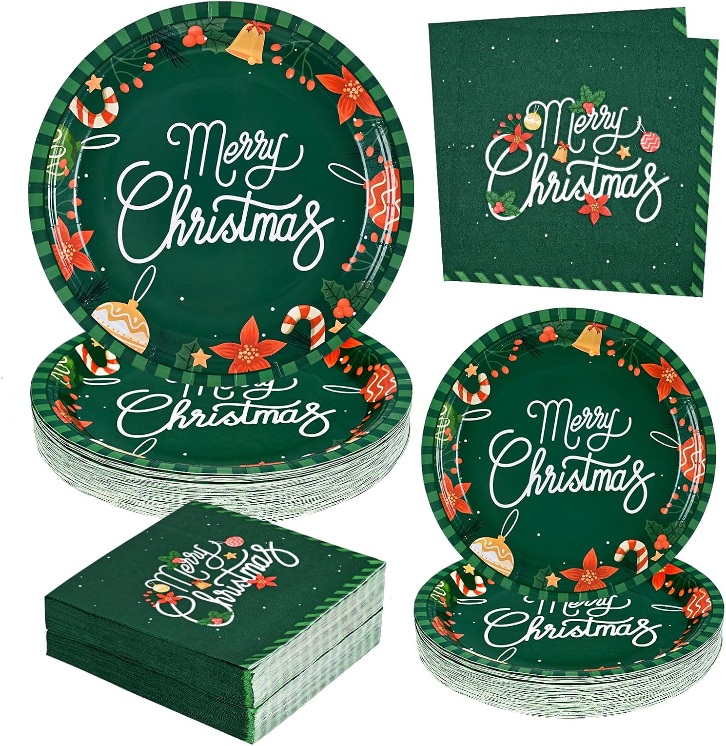 Homlouue 200 PCS Christmas Paper Plates and Napkins, Merry
