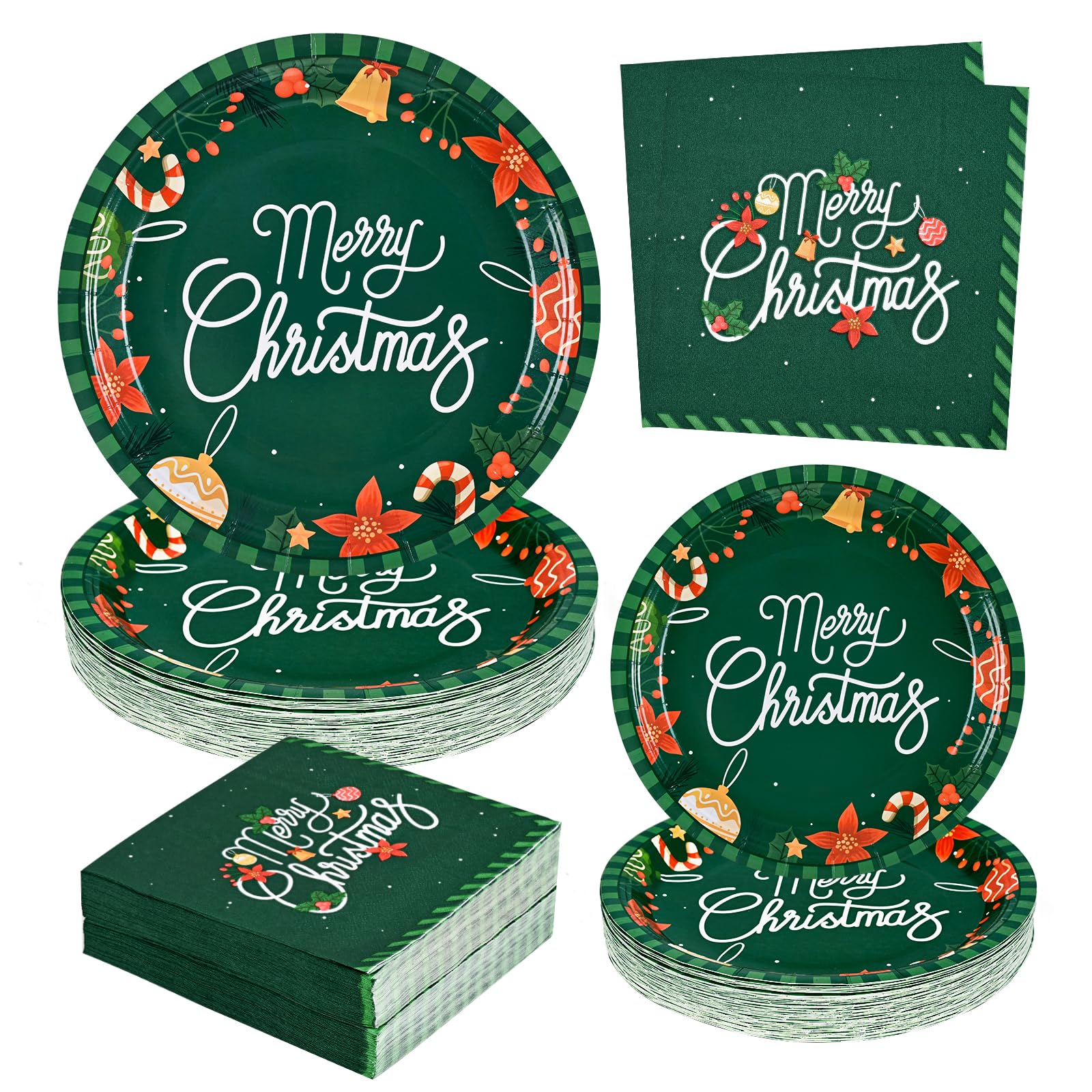 Homlouue 200 PCS Christmas Paper Plates and Napkins, Merry Christmas