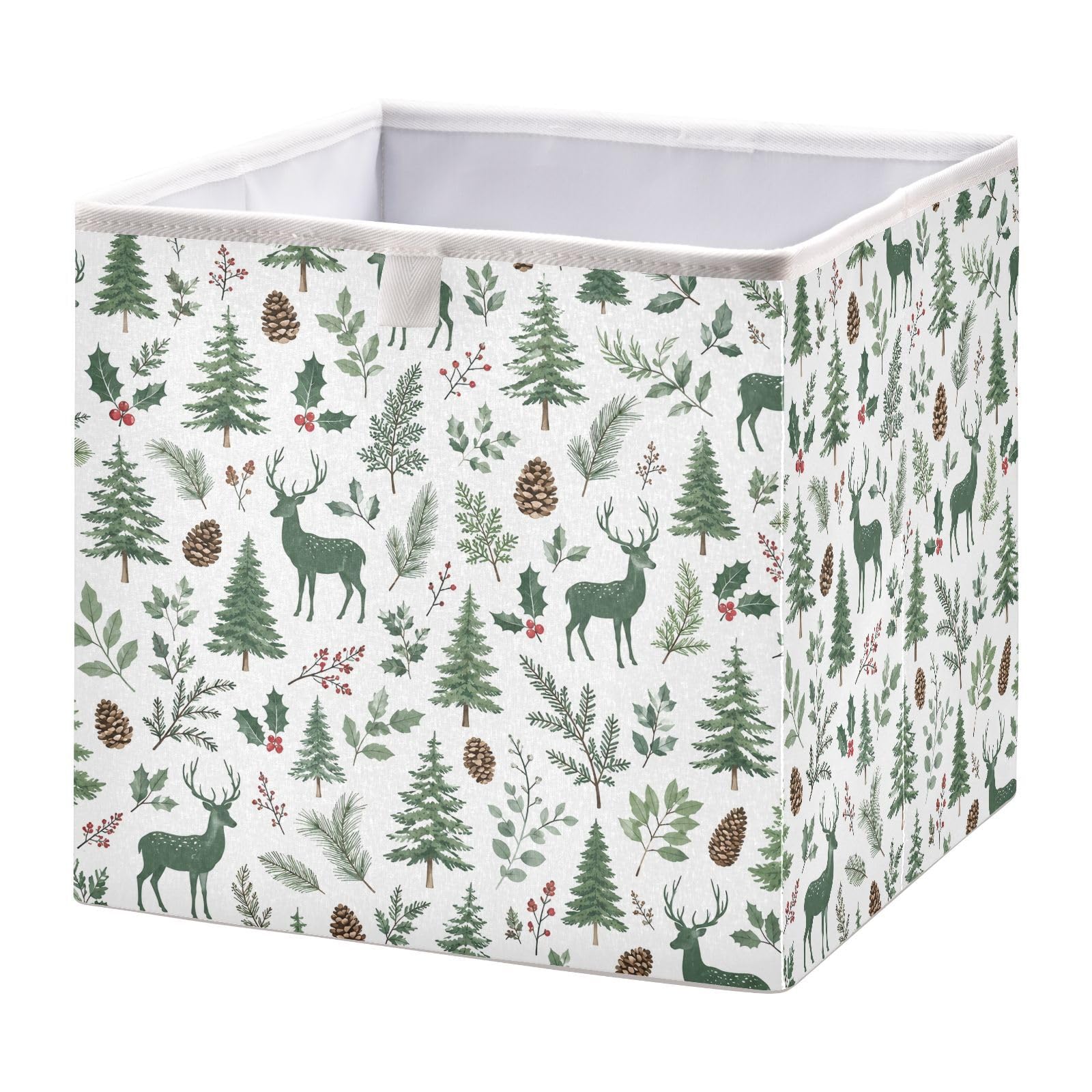 Ewusp Deer Tree Cube Storage Boxes 28x28 cm Foldable Closet Organiser Bin Holiday Basket Baby Basket for Nursery Bedroom Office
