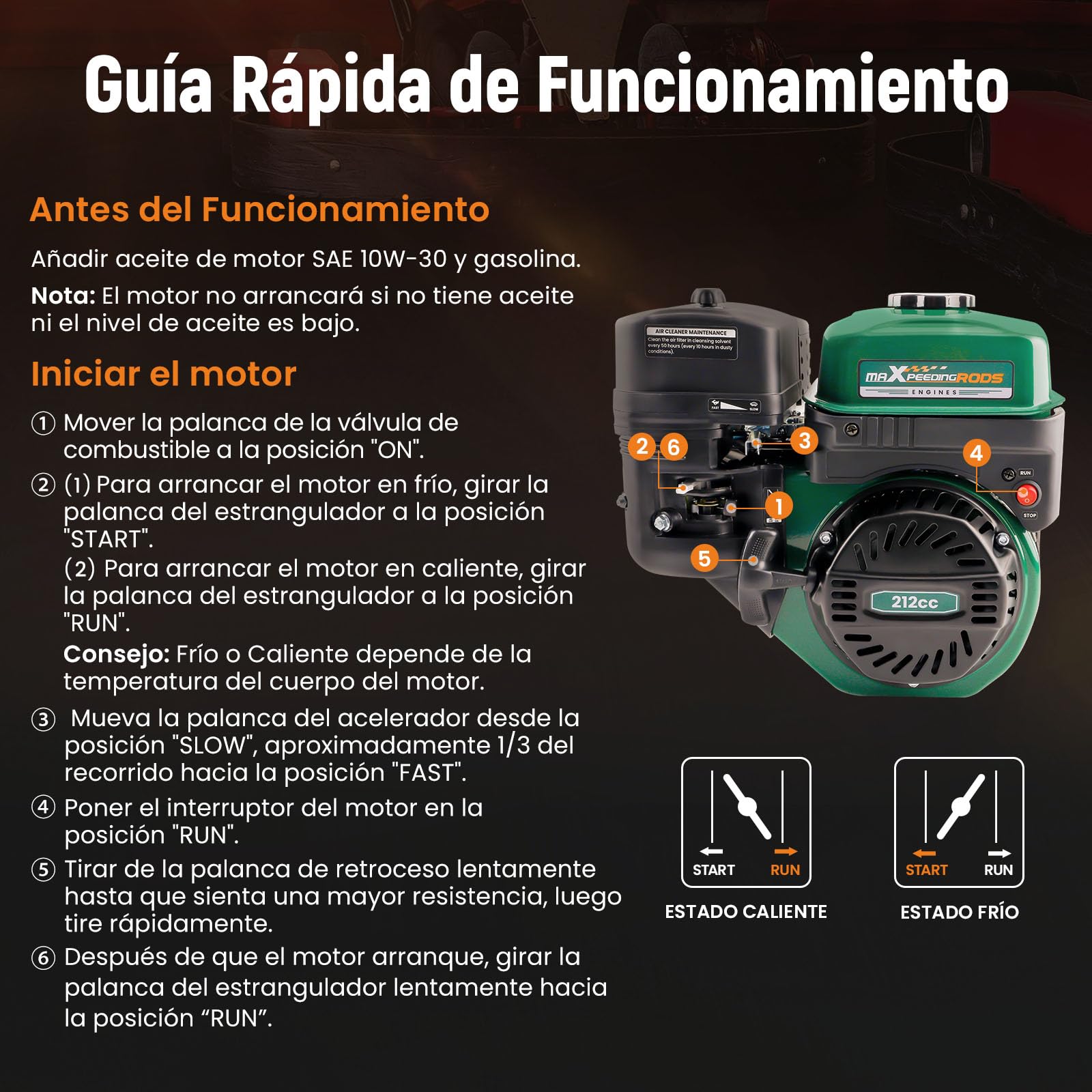 maXpeedingrods Motor de Gasolina de 7 CV 212 cc, Motor 4 Tiempos OHV con Eje de 19 mm Ø,1 Cilindro, Arranque Manual, Refrigerado por Aire, Apta para Karting, Bicicleta,Compresores